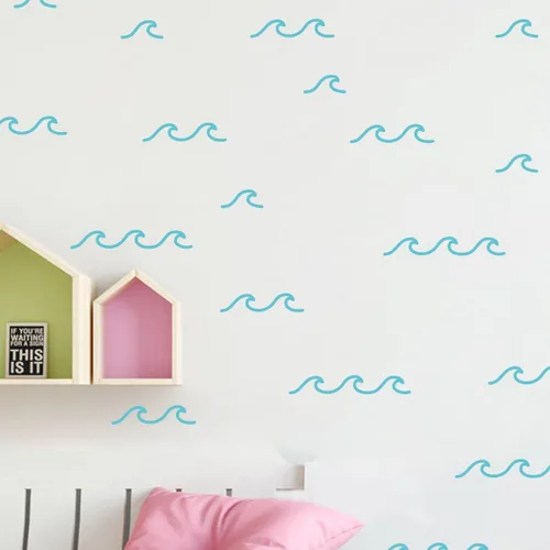 Vista 6 de 88 unids/paquete de calcomanías de pared de olas oceánicas para habitación de niños, decoración de sala de estar de oleada de mar, YMX60 (negro)