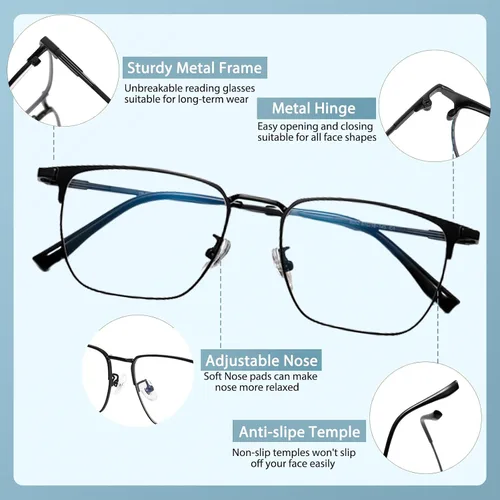Vista 4 de Gafas de lectura fotocromáticas progresivas multifocales para hombres Lector de transición de luz azul Gafas de sol multifocales