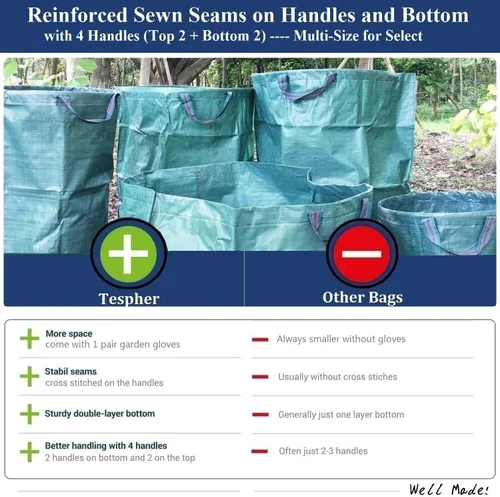 Vista 8 de Paquete de 2 bolsas profesionales de jardín de 137 galones, grandes (D34, H34 pulgadas) con guantes de jardinería, bolsa de hojas grandes, residuos