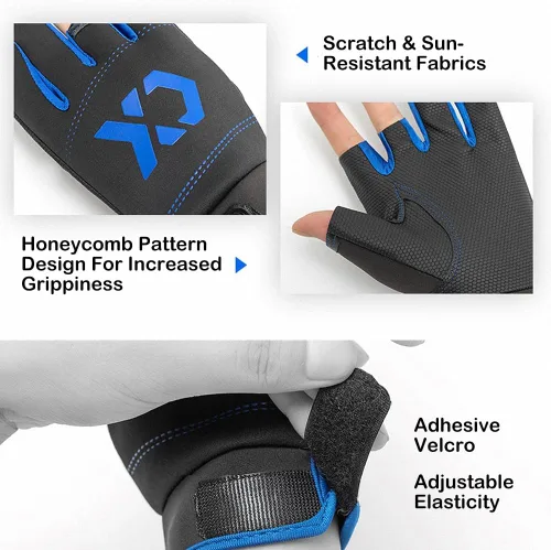 Vista 8 de SEIWEI Fishing Gloves 3 Fingers Cut Waterproof Sports Gloves Anti-Slip Windproof Gloves for Fishing Hunting Riding Cycling Hand Protectiion