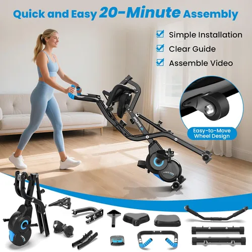 Vista 5 de Bicicleta estática plegable, bicicletas estacionarias multifuncionales para interiores para el hogar con resistencia magnética de 8 niveles