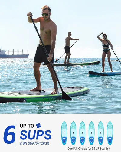 Vista 2 de Dr.meter Paddle Board Pump, Rechargeable Battery for 6 SUPs Inflation & Deflation, 20PSI High Pressure Portable Electric SUP Air Pump with LED Light