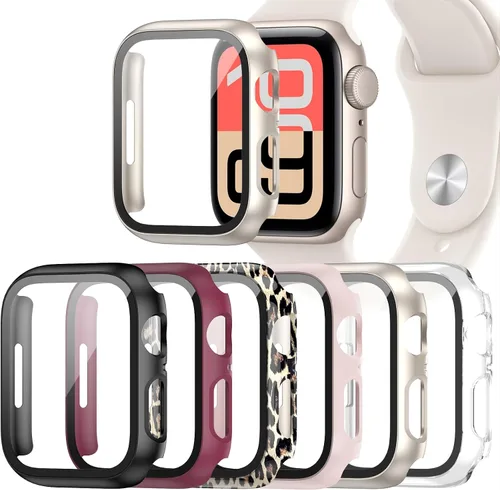 Vista 24 de Paquete de 6 fundas para Apple Watch SE 3 (2025)/SE 2/SE/Series 6/5/4 de 40 mm con protector de pantalla de vidrio templado, funda protectora