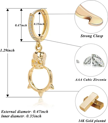 Vista 4 de Aretes de aro chapados en oro de 14 quilates con circonita cúbica colgantes, aretes tipo huggie para mujeres y niñas, Circonita cúbica, circonita