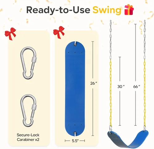 Vista 2 de DECORLIFE Paquete de 2 asientos de columpio para columpio, soporta 330 libras, kits de reemplazo de columpios con cadenas revestidas para niños