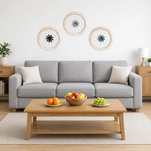 Vista 4 de Paquesta Decoración de Pared de Granja Redonda de 3 Piezas con 6 Flores Intercambiables de 12'' Medallón de Madera y Metal Arte de Pared Rústico