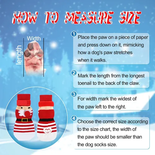 Vista 4 de Rypet 2 pares de calcetines de Navidad para perro, antideslizantes, con correas ajustables, control de tracción para interiores y suelos de madera