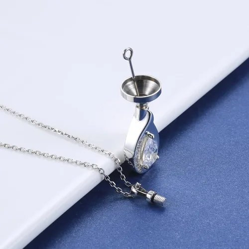 Vista 5 de Collar de urna de lágrima para cenizas, plata de ley 925, colgante de cremación azul conmemorativo, collar funerario, regalo de joyería