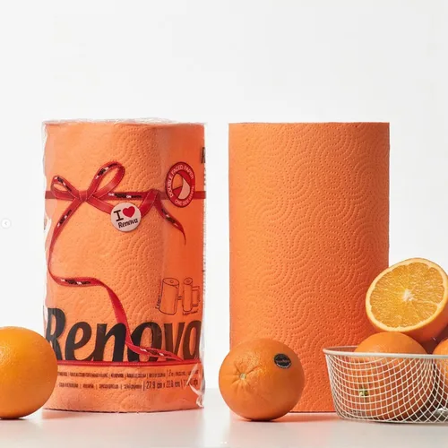 Vista 6 de Renova Toalla de papel naranja Jumbo Rollo de 2 capas 120 hojas altamente absorbentes