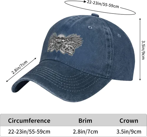 Vista 8 de Cowboy Hat Trendy Hats for Man and Women Djustable Four Season Outdoor Baseball Cap of Hell Skull with Angel Navy Blue