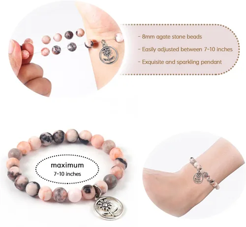 Vista 3 de GVUSMIL Pulseras inspiradoras de cumpleaños para profesoras, regalos para mujeres, pulseras de piedra curativa de la naturaleza, regalos