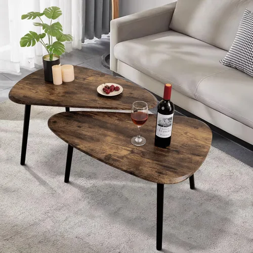 Vista 7 de Mesas de centro anidadas, mesa anidada con patas de madera, juego de 2 mesas auxiliares triangulares para sala de estar, dormitorio, bambú Tigre