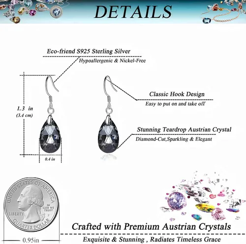Vista 53 de Aretes colgantes de cristal austriaco con forma de lágrima para mujer, joyería hipoalergénica de plata de ley 925