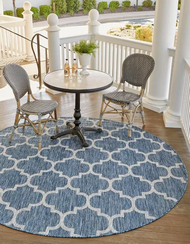Vista 34 de Unique Loom Outdoor Trellis Collection Alfombra de Área (5' 1" x 8' Oval, Aguamarina/Gris)