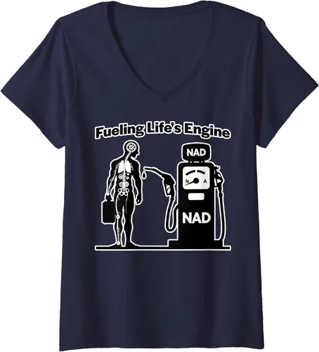 Vista 3 de Camiseta NAD Fueling Life's Engine NAD+ NADH Biochemistry Longevity con cuello en V para mujer, Negro