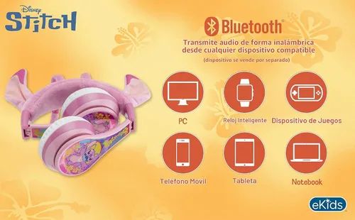 Vista 7 de Disney Stitch Angel - Auriculares Bluetooth para niños, auriculares inalámbricos
