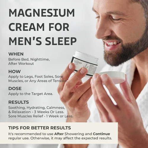 Vista 7 de Crema de magnesio para dormir y calambres en las piernas: loción calmante de magnesio con lavanda, manzanilla, pachulí para el cuerpo - calmante