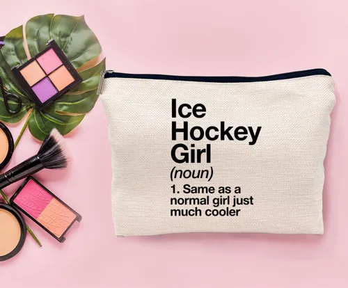 Vista 3 de Frases inspiradoras, definición de hockey sobre hielo, deportes, hockey sobre hielo, bolsa de maquillaje para niña, estuche con cremallera