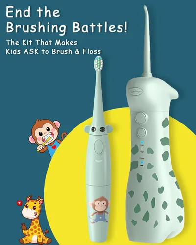 Vista 2 de Irrigador dental eléctrico para niños de 6 a 12 años, irrigador oral para niños con 3 modos suaves y 2 modos sónicos, kit dental compatible