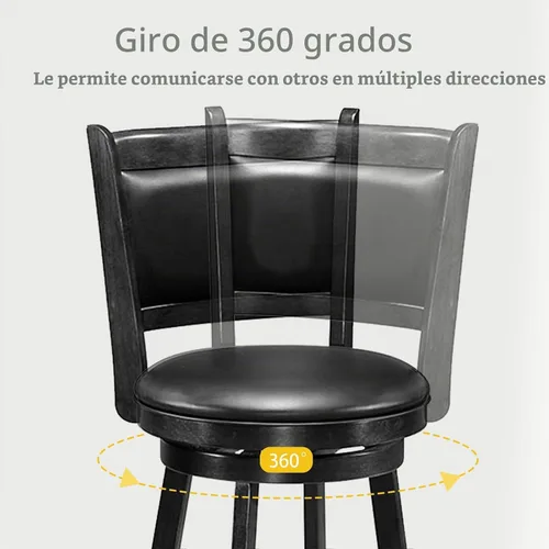 Vista 4 de ERGOMASTER Taburetes de bar giratorios de 24 pulgadas con respaldo, madera de caucho, negro, juego de 2