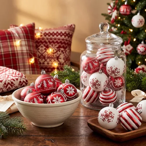 Vista 3 de Valery Madelyn Juego de adornos de Navidad de 24 quilates para decoración Redwhite