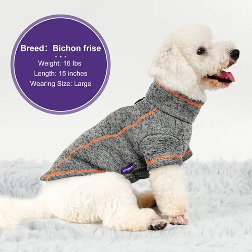 Vista 7 de cyeollo Suéter para perro, chaqueta de vellón, ropa para perro, chaqueta reflectante con cremallera y doble anillo D, abrigo de invierno cálido