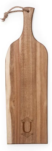Vista 24 de PICNIC TIME Monogram - A - Tabla de embutidos de acacia personalizada de 24 pulgadas con borde de madera cruda, tabla de queso, plato para servir