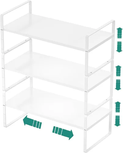 Vista 7 de SUZLON Estante organizador de gabinete expandible, estante apilable de almacenamiento para mostrador de cocina, estante de despensa de altura