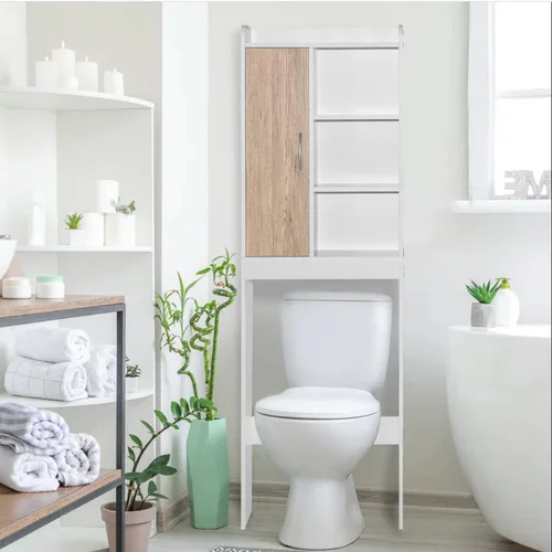 Vista 2 de Woodpeckers Furniture And Mattress Ace Over The - Estante de almacenamiento para inodoro (blanco + roble natural)