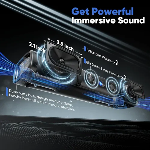 Vista 3 de Barra de sonido de 60 W para Smart TV 17 Inch, Deep Bass, Crystal Dialogue, Bluetooth 5.3/ARC/Optical/AUX Input, Wall Mountable,for