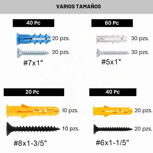 Vista 2 de KURUI Kit de anclajes para paneles de yeso con tornillos, 160 anclajes de pared de plástico y tornillos de cabeza Phillips galvanizados, 4 tamaños