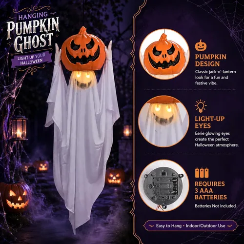 Vista 5 de Decoración de fantasmas animatrónicos de Halloween de 42 pulgadas, calabaza Blanco