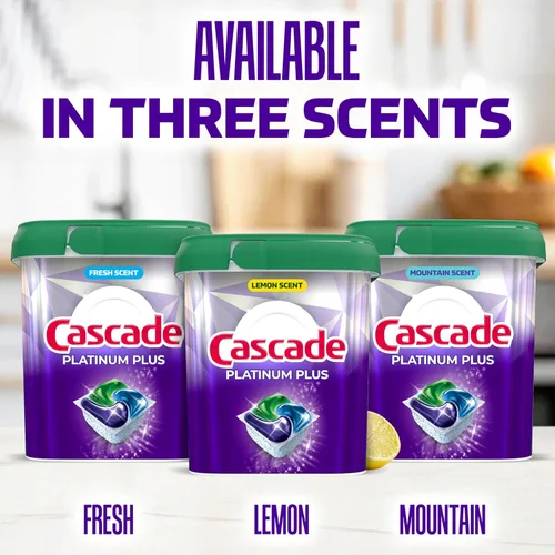 Vista 7 de Cascade Platinum Plus cápsulas para lavavajillas, detergente para platos, aroma limpio a limón, 62