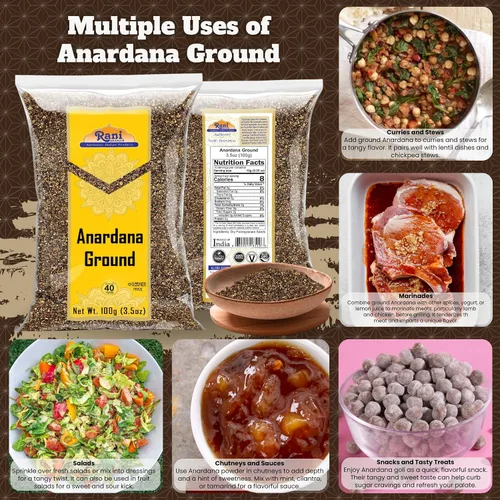 Vista 4 de Rani Anardana (granada) molida, especias indias 3.5 oz (100 g) ~ Todo natural Sin color Apto para gluten Vegano Sin OMG Kosher Sin sal
