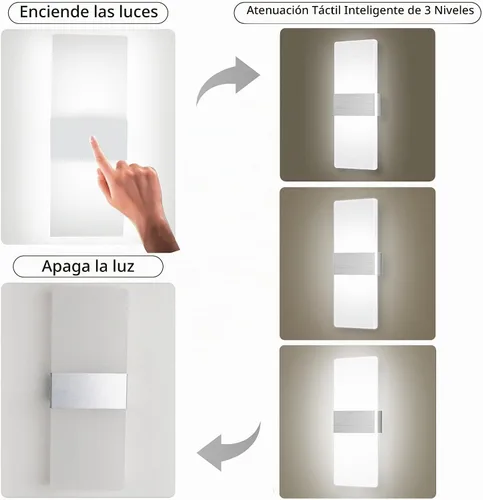Vista 6 de MEHIDFY Juego de 2 apliques de pared, lámpara de pared regulable con control táctil, apliques de pared LED recargables, luces de pared a