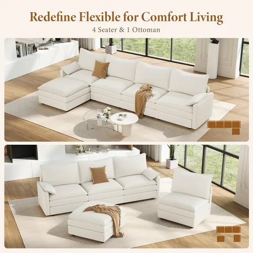 Vista 7 de Vesgantti Sofá modular modular de 142 pulgadas, cómodo sofá modular con asiento profundo otomano de felpilla en forma de L, sofás modulares