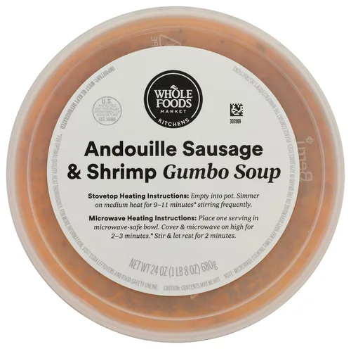 Vista 3 de COCINAS DE ALIMENTOS ENTEROS Sopa de gumbo de camarones y salchicha Andouille, 24 OZ