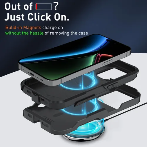 Vista 4 de Xmon Funda magnética para iPhone 15 Pro [probada contra caídas de grado militar y con MagSafe] Protector de pantalla de vidrio templado con lente