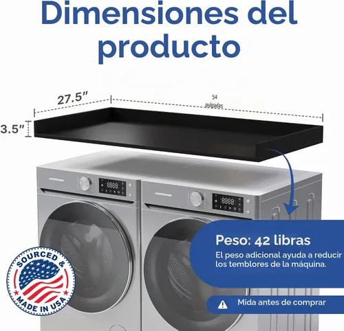 Vista 2 de OfficeSimpli Mesa para Lavadora y Secadora, Fabricado en EE.UU., Almohadillas Antideslizantes, Toallero de Madera para Lavandería, Cubierta