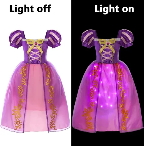 Vista 3 de Disfraz de princesa para niñas, vestido de manga abombada iluminada, cumpleaños, Halloween, cosplay, trajes de Navidad