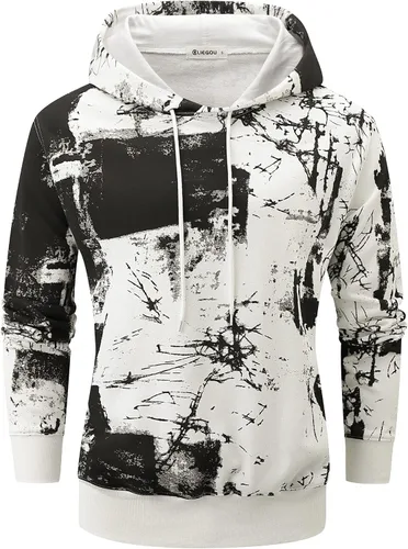 Vista 17 de KLIEGOU - Sudadera con capucha para hombre con teñido anudado 103 Negro