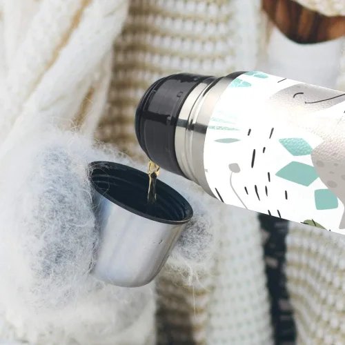Vista 6 de Taza de acero inoxidable con aislamiento al vacío, de cuero, con diseño de dinosaurio, botella de agua para bebidas frías y calientes, para niños