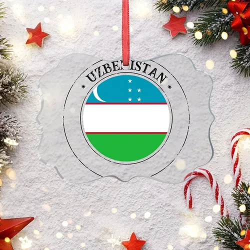 Vista 5 de Adornos de Navidad de Uzbekistán, bandera de Uzbekistán, adornos de árbol de Navidad, adornos de Navidad personalizados de acrílico transparente