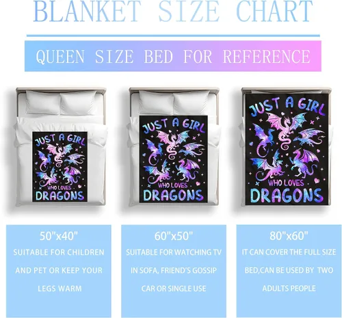Vista 7 de Manta de dragón de franela suave, regalo para niñas y mujeres, manta de dragón para amantes de los dragones, regalos de cumpleaños, decoración