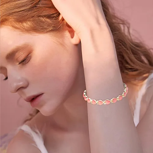 Vista 2 de Pulseras elásticas con cuentas para mujer, estilo bohemio, apilables, con forma de corazón, ojo de gato, para mujeres y niñas, pulsera elástica