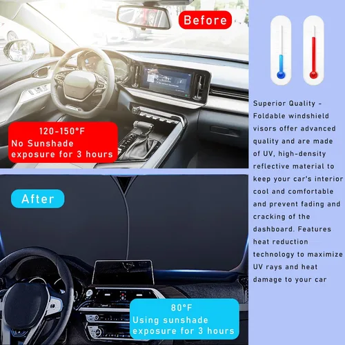 Vista 5 de Ziciner 2 parasoles para parabrisas de automóvil, bloqueador de calor solar y rayos UV, protector plegable de 28 x 31 pulgadas, accesorios