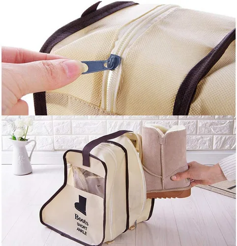 Vista 2 de Paquete portátil de 2 botas de almacenamiento, bolsa protectora de botas cortas Cubierta de botas (beige)