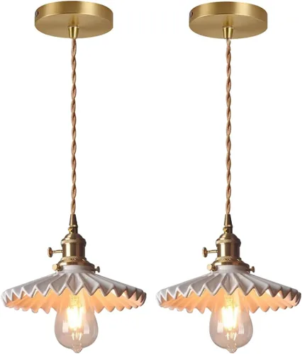 Vista 15 de Lámpara colgante de cerámica negra para isla de cocina, pantalla festoneada de cerámica, estilo granja, vintage, luces colgantes de techo