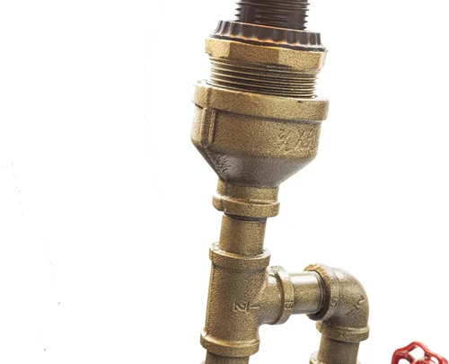 Vista 2 de Lámpara Steampunk con atenuador, regulable estilo loft industrial vintage estilo antiguo luz con bombilla, base de madera con tuberías de hierro