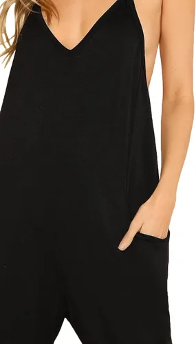 Vista 4 de DIDK - Enterizo para mujer con cuello en V, tirantes delgados, piernas holgadas